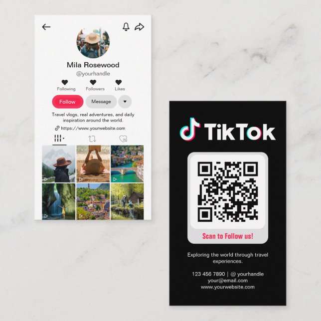 Tiktok Profile Photo Grid Follow Me QR code Business Card (Front/Back)