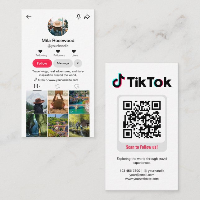 Tiktok Profile Photo Grid Follow Me QR code Business Card (Front/Back)