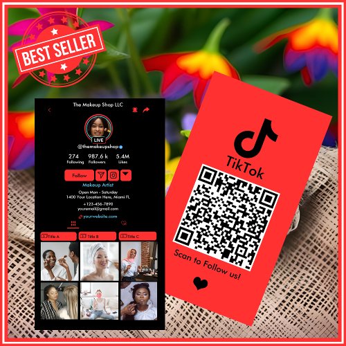 TikTok Red Social Media QR Code Business Card