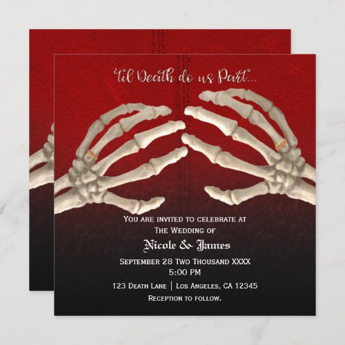 Til Death Blood Red Skeleton Gold Wedding Marriage Invitation