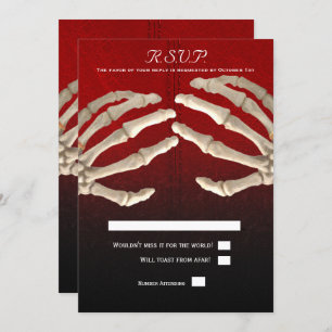 Til Death Blood Red Skeleton Gold Wedding RSVP Invitation