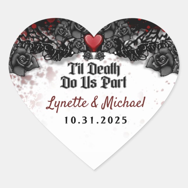 Til Death Blood Splatter Halloween Heart Wedding H Heart Sticker (Front)