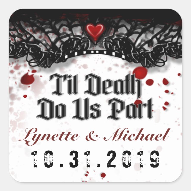 Til Death Blood Splatter Halloween Square Wedding Square Sticker (Front)