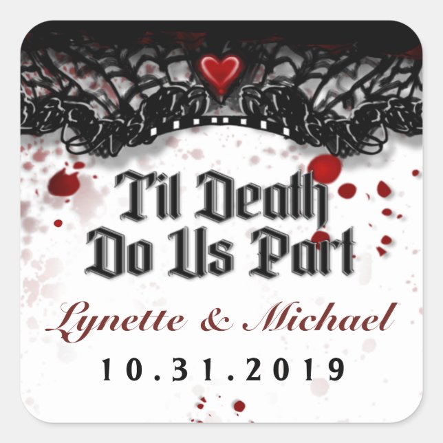 Til Death Blood Splatter Halloween Square Wedding Sticker