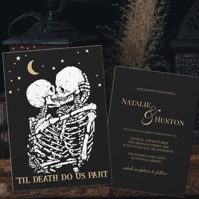 Til Death Cool Celestial Gothic Black Gold Wedding Invitation (Creator Uploaded)