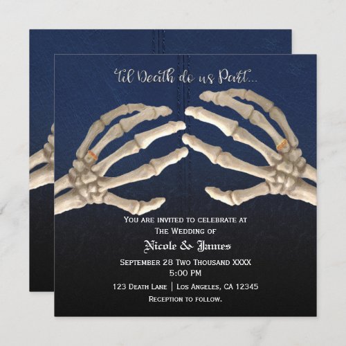 Til Death Do Blue Skeleton Gold Wedding Marriage Invitation