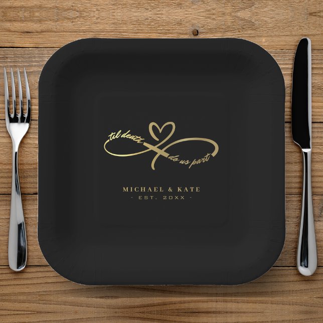 Til Death Do Us Part Black & Gold Infinity Symbol Paper Plates (Til Death Do Us Part Black & Gold Infinity Symbol Paper Plates
)