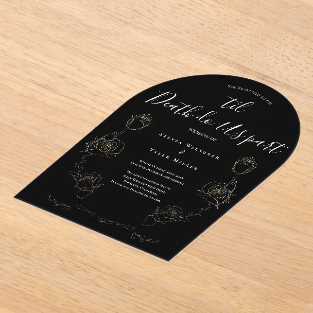Til Death Do Us Part Black Gothic Wedding Acrylic Invitations