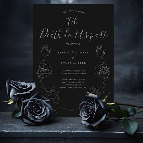 Til Death Do Us Part Black Gray Gothic Wedding Invitation