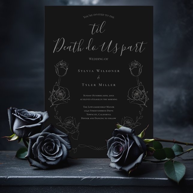 Til Death Do Us Part Black Gray Gothic Wedding Invitation (Add this invitation to your cart for love meant to last until the very end.)