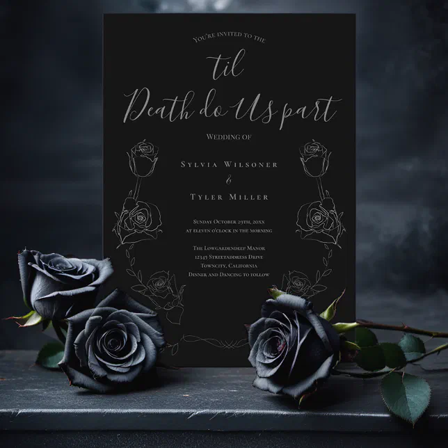 Til Death Do Us Part Black Gray Gothic Wedding Invitation | Zazzle