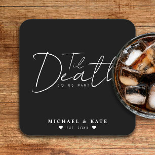 Til Death Do Us Part Black Wedding Square Paper Coaster
