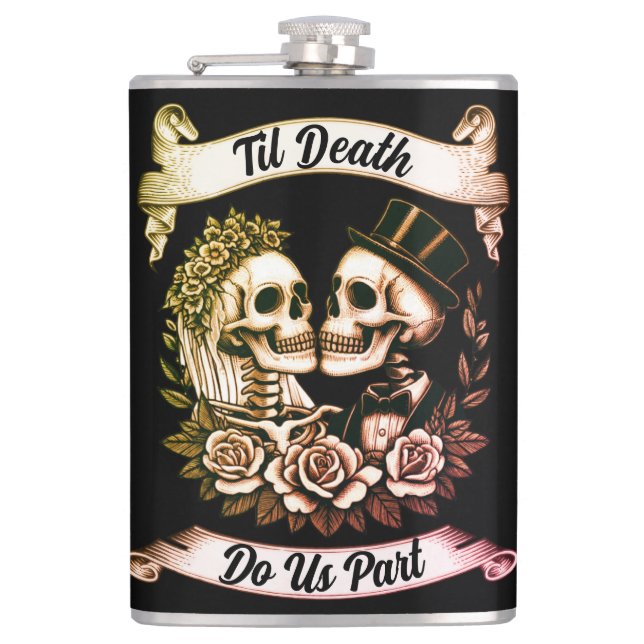 Til Death Do Us Part: Bride & Groom Skeleton Flask (Front)
