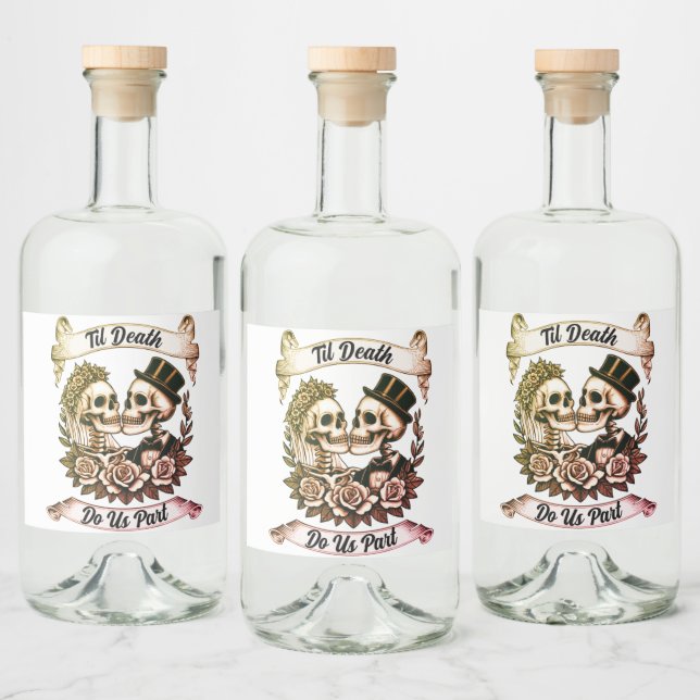 Til Death Do Us Part: Bride & Groom Skeleton Liquor Bottle Label (Bottles)