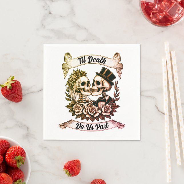 Til Death Do Us Part: Bride & Groom Skeleton Napkins (Insitu)
