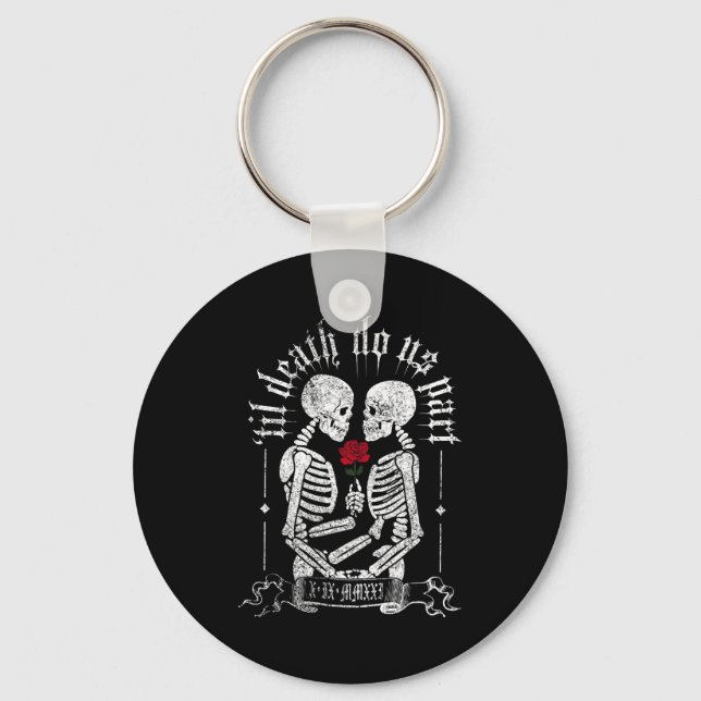 Til Death Do Us Part Couple Skeleton Halloween Men Keychain (Front)