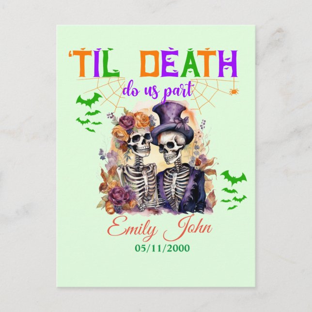 Til Death Do Us Part Eternal Love Halloween Skull Postcard (Front)