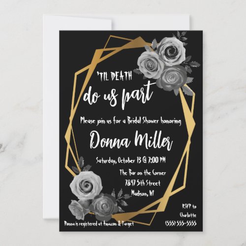 Til Death Do Us Part Floral Gold Bridal Shower  Invitation