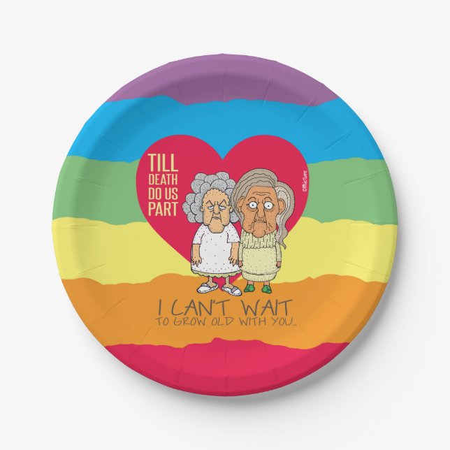 Til death do us part - funny lesbian cartoon paper plates (Front)