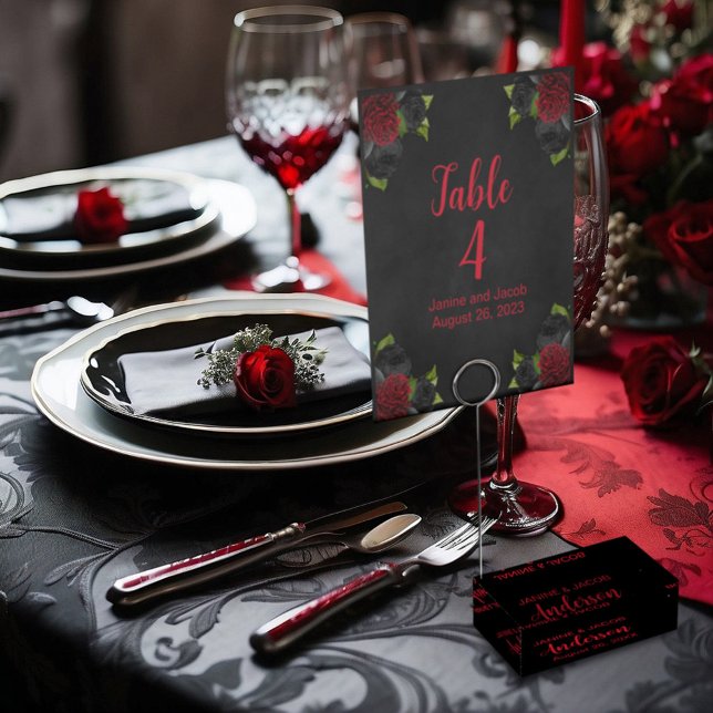 Til Death Do Us Part Gothic Black and Red Place Card Holder (Creator Uploaded)