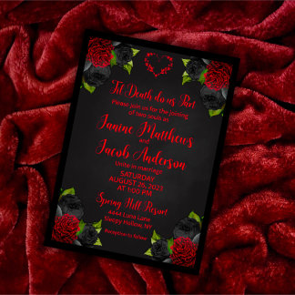 Til Death Do Us Part Gothic Black with Red Roses Invitation