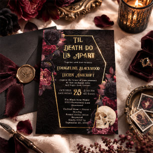 Til Death Do Us Part Gothic Floral Photo Wedding Foil Invitation