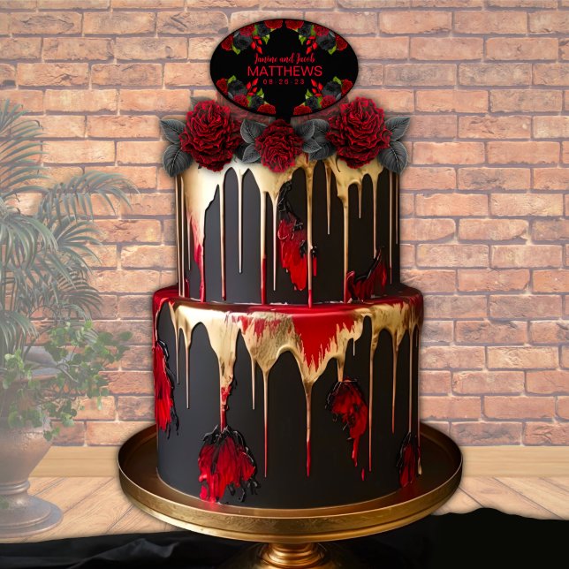 Til Death Do Us Part Gothic Red and Black Roses Cake Topper (Creator Uploaded)