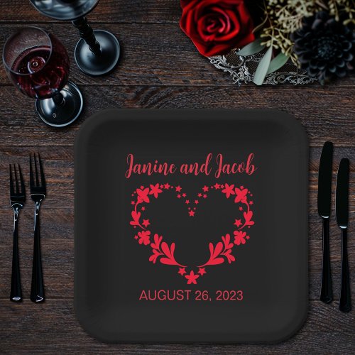 Til Death Do Us Part Gothic Red and Black Roses Paper Plates