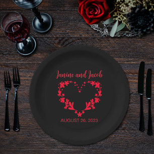 Til Death Do Us Part Gothic Red and Black Roses Paper Plates
