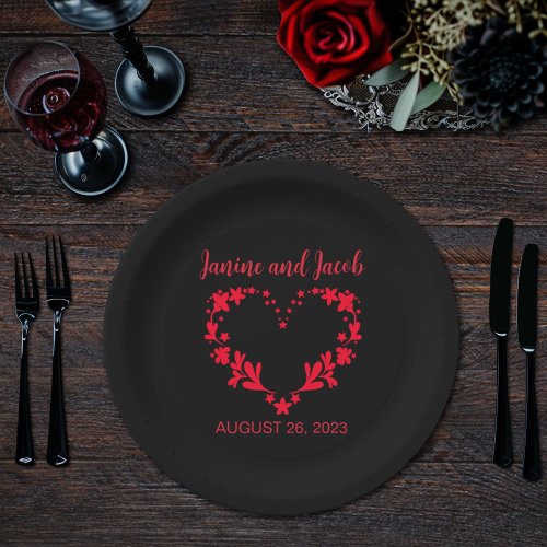 Til Death Do Us Part Gothic Red and Black Roses Paper Plates