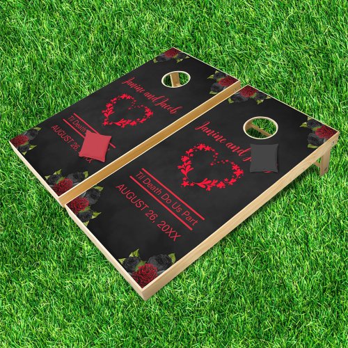 Til Death Do Us Part Gothic Red  Black Wedding  Cornhole Set