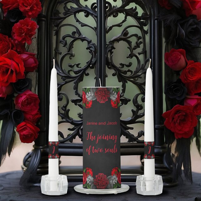 Til Death Do Us Part Gothic Red with Black Roses Unity Candle Set (Creator Uploaded)