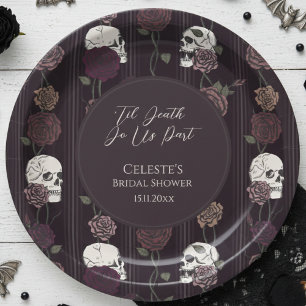 ’Til Death Do Us Part Gothic Skull & Rose Wedding Paper Plates
