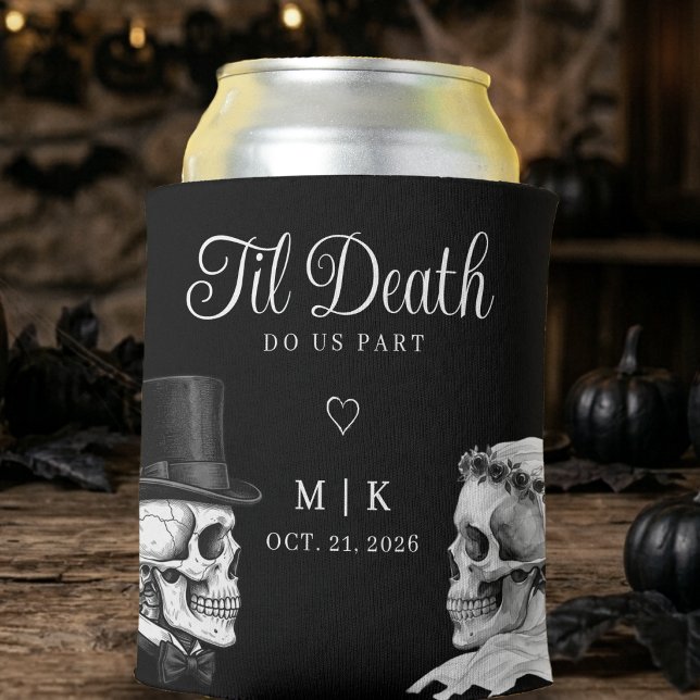 Til Death Do Us Part Gothic Skulls Black Wedding Can Cooler (Creator Uploaded)