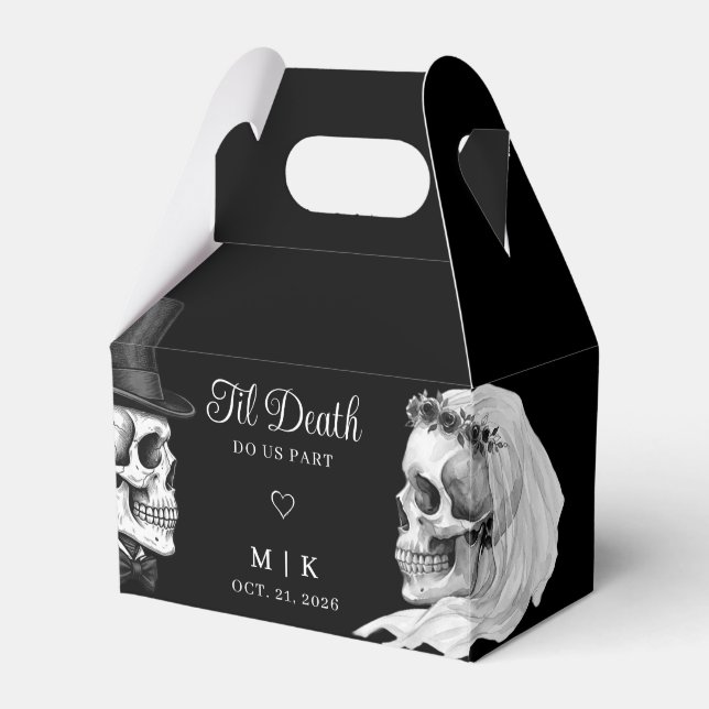 Til Death Do Us Part Gothic Skulls Black Wedding Favor Boxes (Front Side)