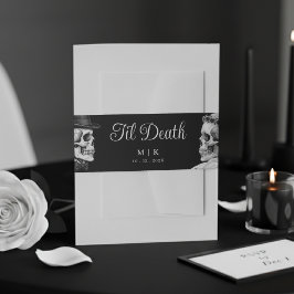 Til Death Do Us Part Gothic Skulls Black Wedding Invitation Belly Band