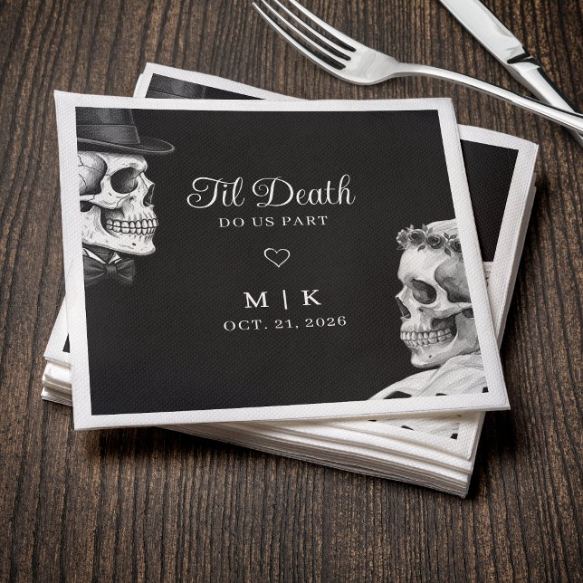 Til Death Do Us Part Gothic Skulls Black Wedding Napkins (Creator Uploaded)