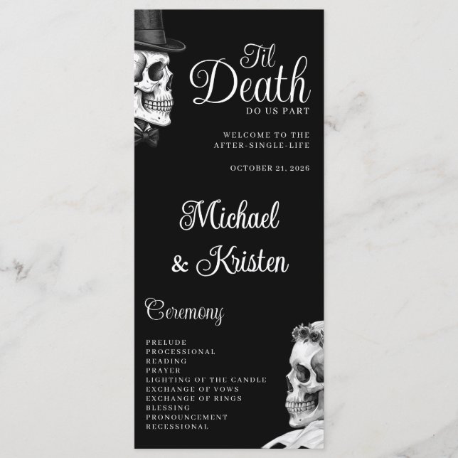 Til Death Do Us Part Gothic Skulls Black Wedding Program (Front)