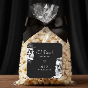 Til Death Do Us Part Gothic Skulls Black Wedding Square Sticker