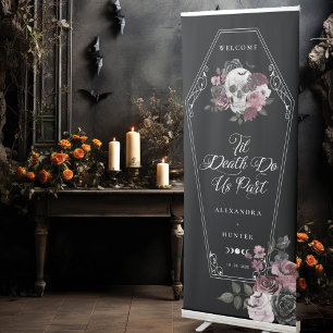 Til Death Do Us Part Halloween Gothic Floral Skull Retractable Banner