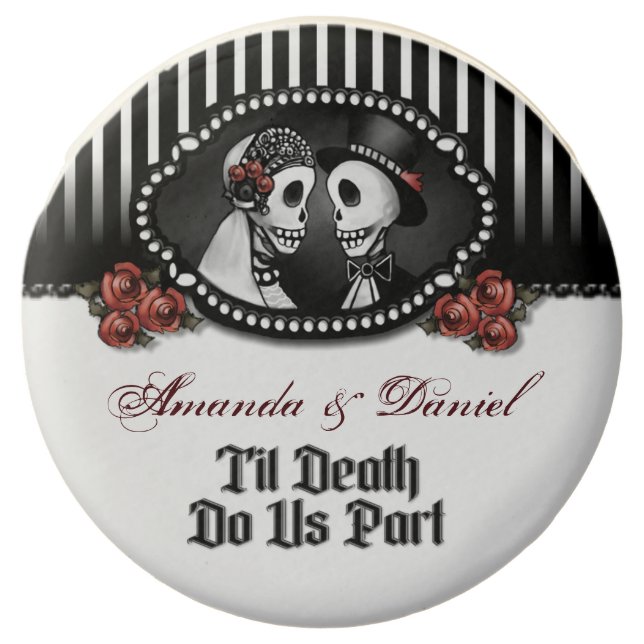 Til Death Do Us Part Halloween Skeletons & Stripes Chocolate Dipped Oreo (Front)