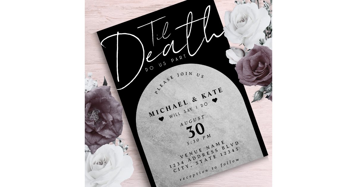 Til Death Do Us Part Headstone Black Wedding Invitation | Zazzle