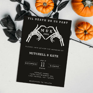 Til Death Do Us Part Heart Hand Black Wedding Invitation