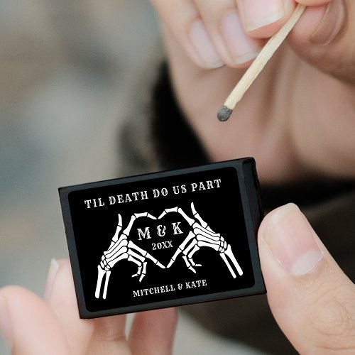 Til Death Do Us Part Heart Hand Black Wedding Matchboxes