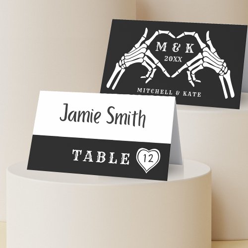 Til Death Do Us Part Heart Hand Black Wedding Place Card