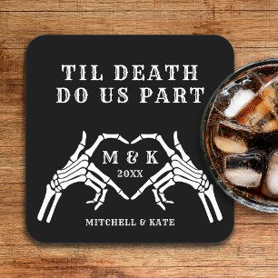 Til Death Do Us Part Heart Hand Black Wedding Square Paper Coaster