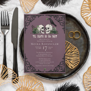 Til Death Do Us Part Mr and Mrs Skulls Green Roses Invitation