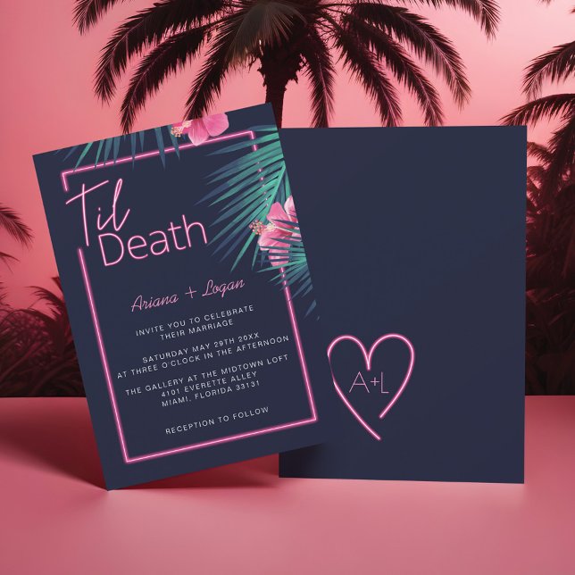 Til Death Do Us Part Neon Pink Tropical Wedding Invitation (Til Death Do Us Part Neon Pink Tropical Wedding Invitation)