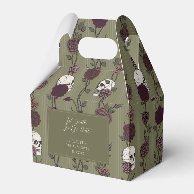 ’Til Death Do Us Part Olive Green Gothic Wedding Favor Boxes (Front Side)