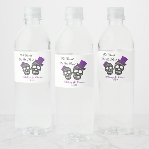 Til Death Do Us Part  Purple and Black Wedding Water Bottle Label